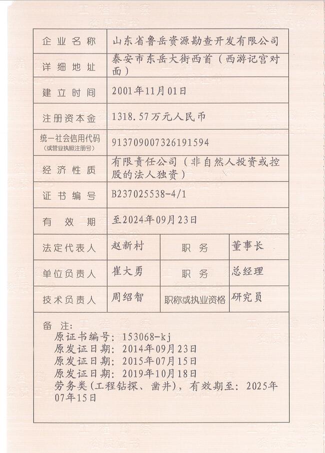 工程地質(zhì)綜合甲級(jí)/山東省魯岳資源勘查開發(fā)有限公司！(圖2)